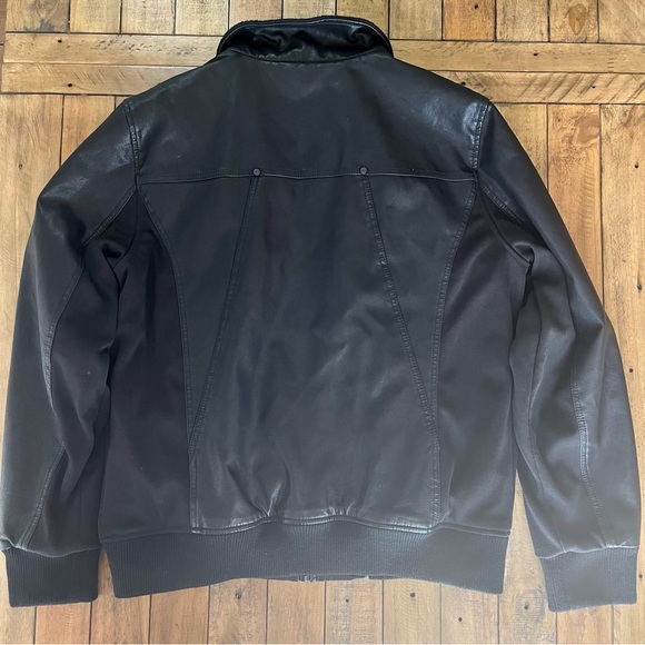GUESS Motorcycle Jacket -Faux-Leather Detachable-Hood Size Large Men’s - Picture 4 of 15